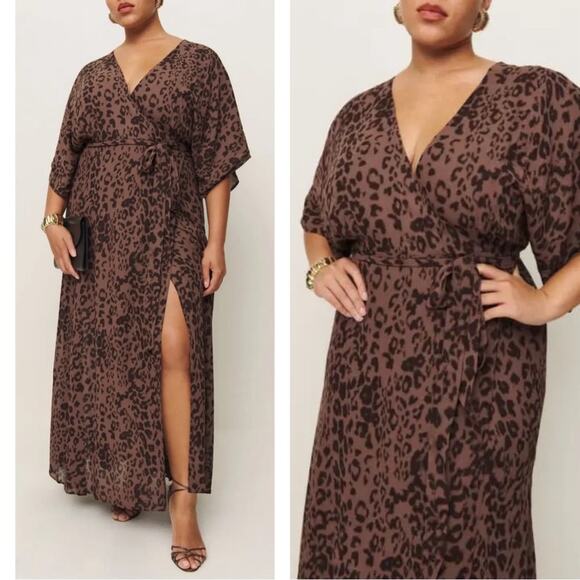 REFORMATION Winslow Cayo Leopard Print Wrap Maxi Dress Size 1X